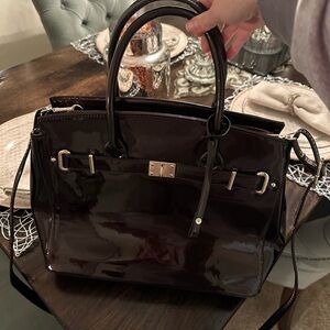 Sociology patent lock tote purse with gold accessories